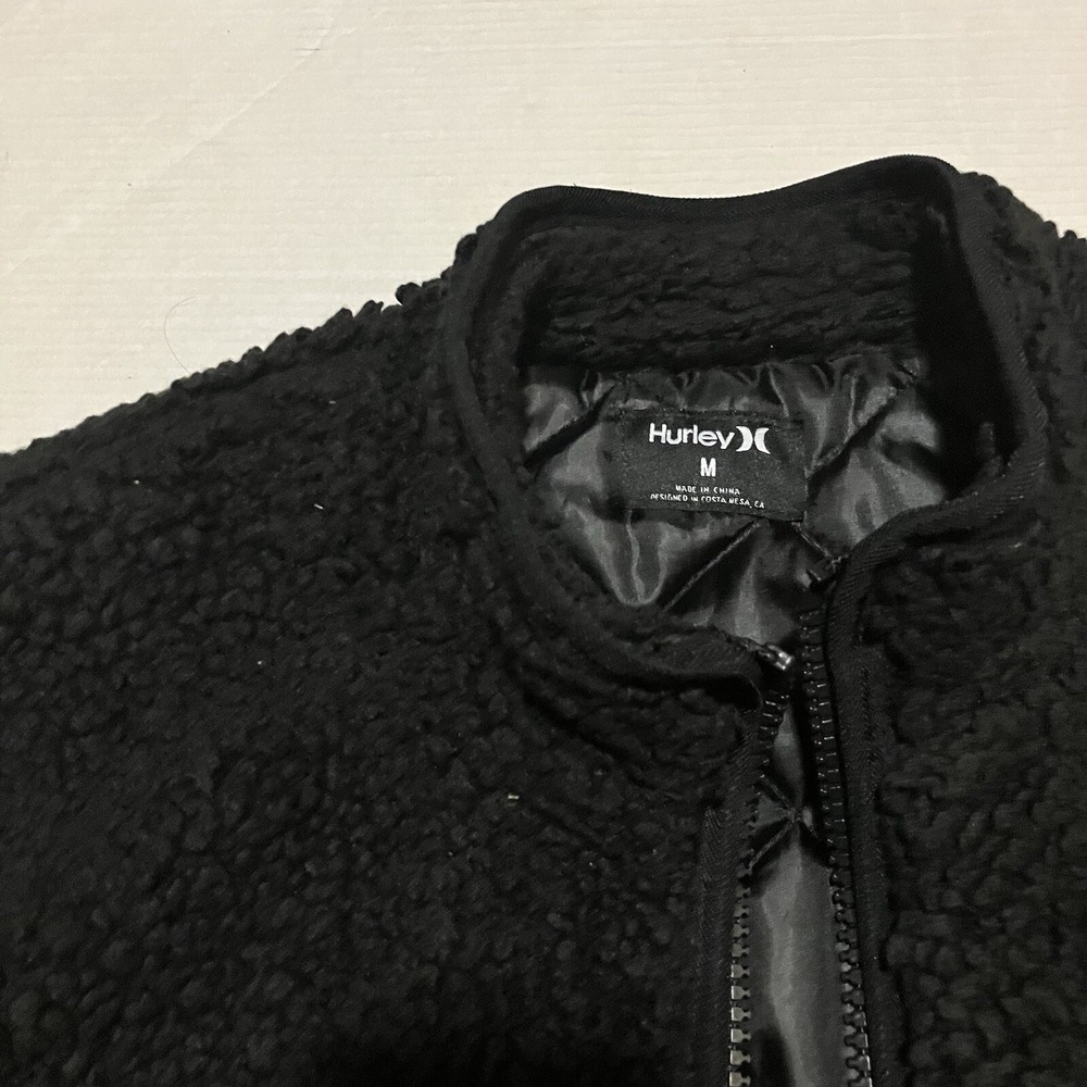 Hurley Puffer Quilted Lined‎ Sherpa Jacket Womens Size Medium Black Full Zip